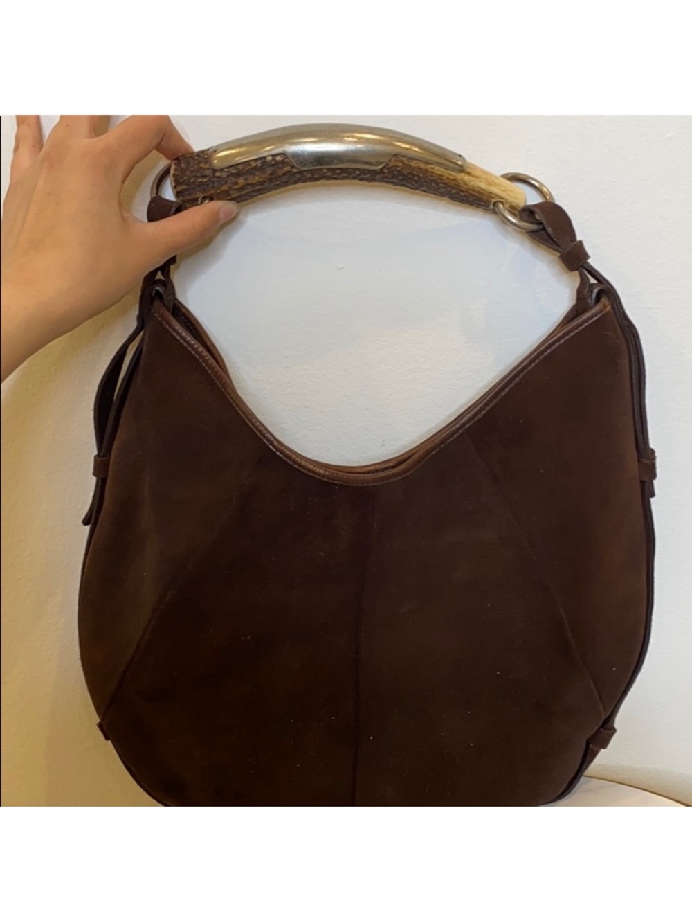 Yves Saint Laurent Dark Brown Suede Mombasa Shoulder Bag